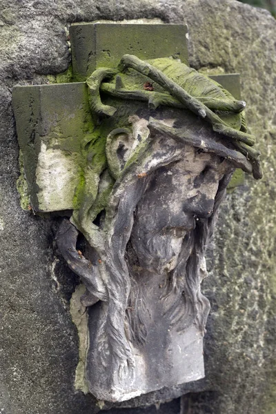 Statue Vieillie Mystérieux Vieux Cimetière Prague République Tchèque — Photo