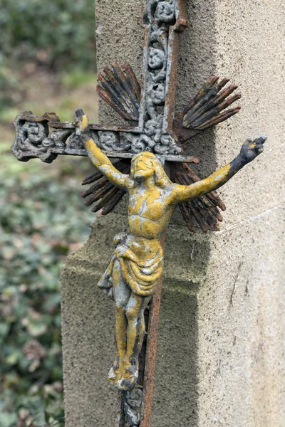 Statua Antica Del Vecchio Cimitero Praga Repubblica Ceca — Foto Stock
