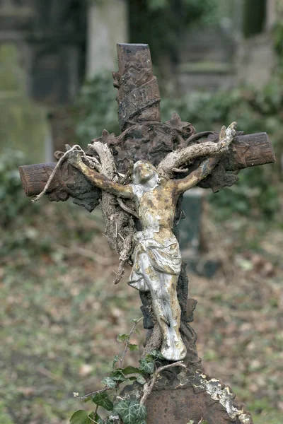 Wieku Statua Tajemnicy Stary Cmentarz Pradze Republika Czeska — Zdjęcie stockowe