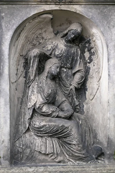 Statue Vieillie Mystérieux Vieux Cimetière Prague République Tchèque — Photo