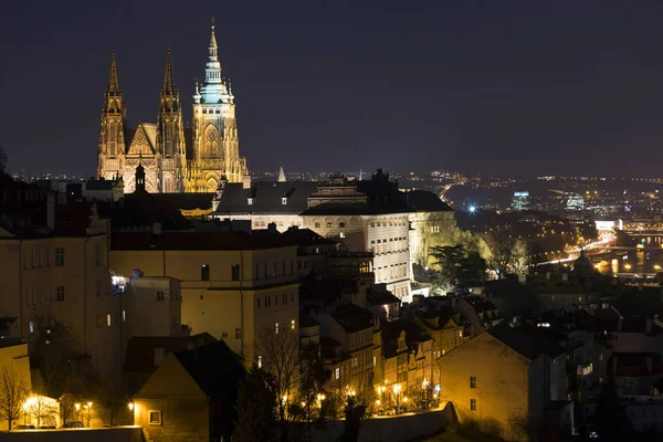 Noche Invierno Praga Ciudad Con Castillo Gótico República Checa — Foto de Stock