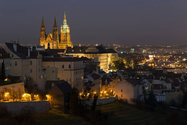 Nocy Zimowych Prague City Gotyckiego Zamku Republika Czeska — Zdjęcie stockowe