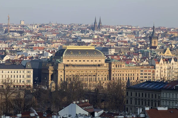 Slunečný Mrazivý Zimní Prague City Katedrály Historických Budov Věží Česká — Stock fotografie