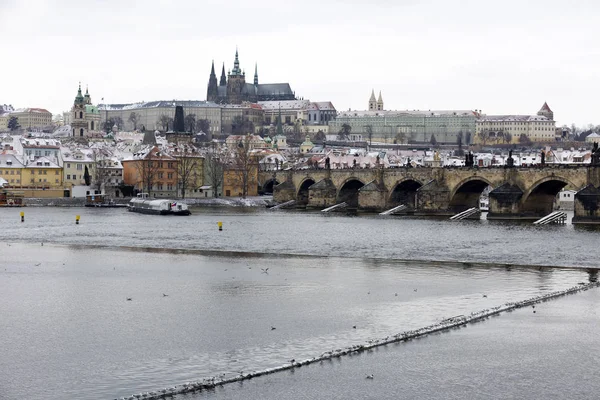 Ville Enneigée Prague Avec Château Gothique République Tchèque — Photo