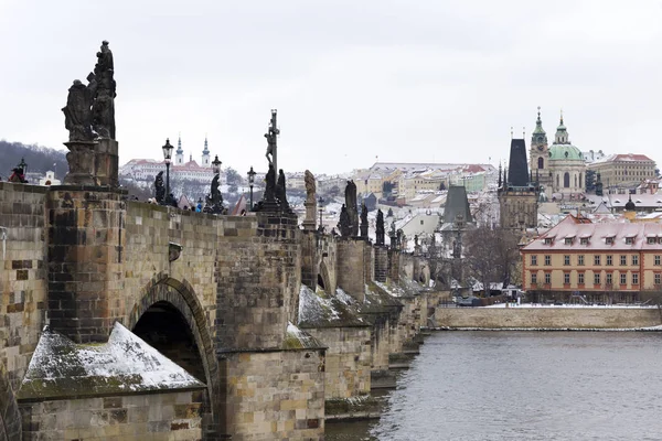 Snowy Prague Lesser Town Nicholas Cathedral Czech Republic — стоковое фото