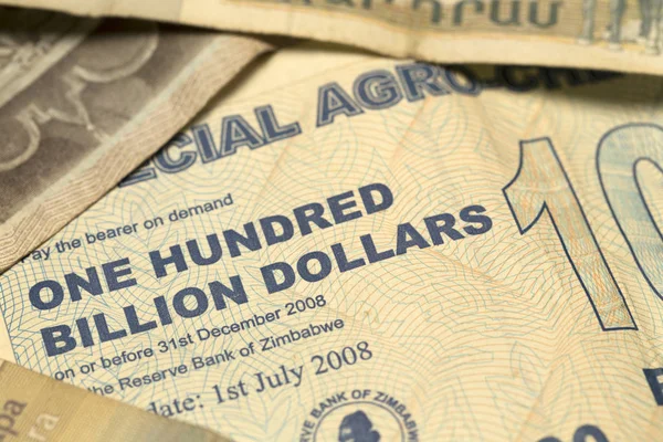 Unika Zimbabwe Hyperinflation Sedel Hundra Miljarder Dollar Detalj 2008 — Stockfoto