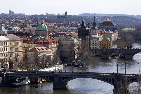 Spring Prague City Its Towers Bridges Sunny Day Czech Republic — стоковое фото