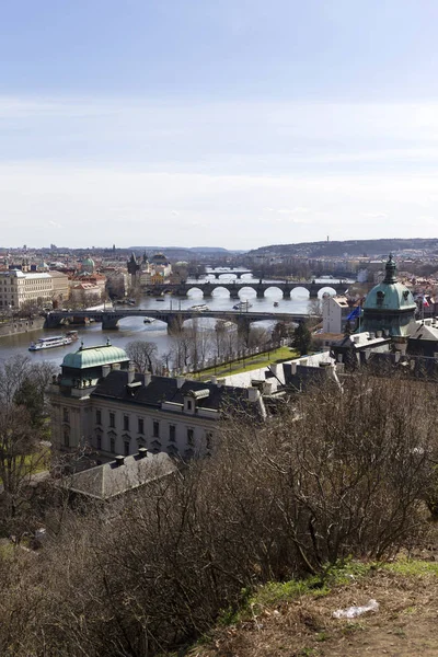 Spring Prague City Its Towers Bridges Sunny Day Czech Republic — стоковое фото