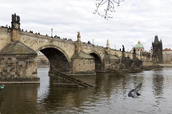 Zicht Het Voorjaar Praag Stad Boven Rivier Vltava Tsjechië — Stockfoto