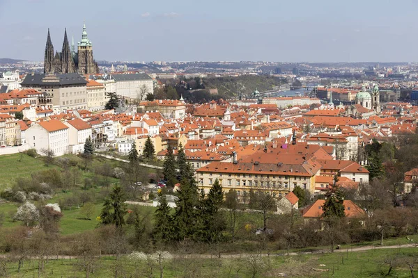 Nézd Tavasszal Prága Város Felett Folyó Moldva Cseh Köztársaság — Stock Fotó