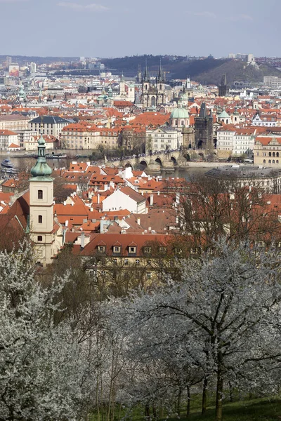 Vista Sobre Primavera Praga City Acima Rio Vltava República Checa — Fotografia de Stock