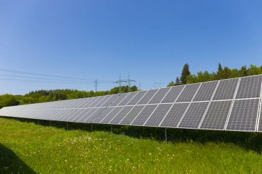 Tozlu polen Solar Power Station çayır çiçekli karahindiba ile bahar üzerinde 