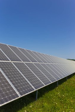 Tozlu polen Solar Power Station çayır çiçekli karahindiba ile bahar üzerinde 
