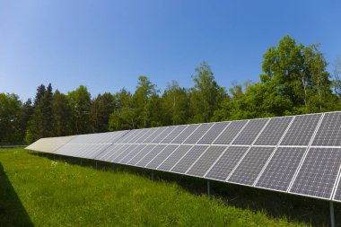 Tozlu polen Solar Power Station çayır çiçekli karahindiba ile bahar üzerinde 