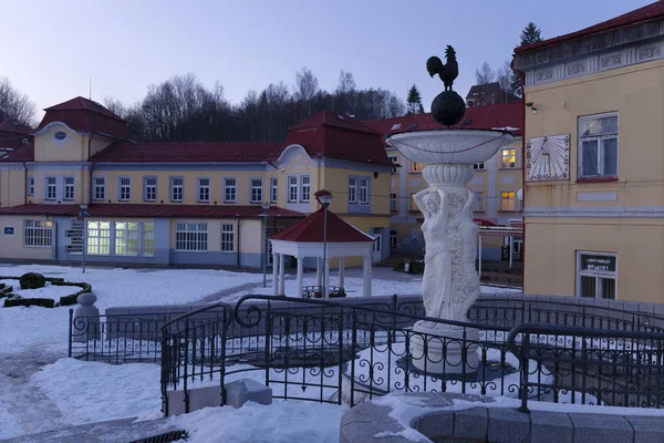 Snowy evening Spa Libverda in north Bohemia, Czech Republic