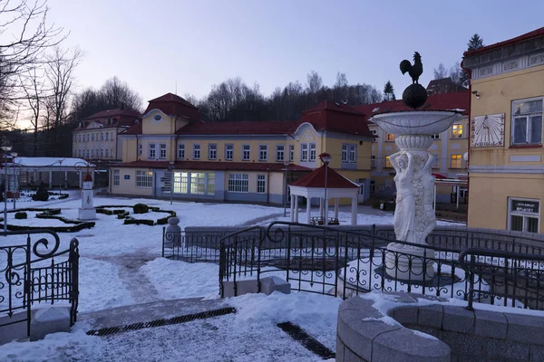 Snowy evening Spa Libverda in north Bohemia, Czech Republic