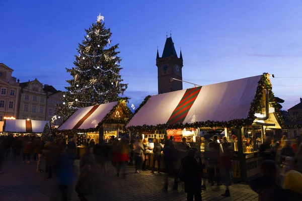 Natale Nella Notte Piazza Della Città Vecchia Praga Repubblica Ceca — Foto Stock