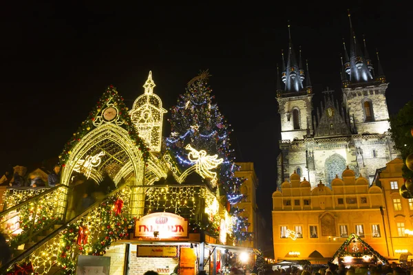 Natale Nella Notte Piazza Della Città Vecchia Praga Repubblica Ceca — Foto Stock