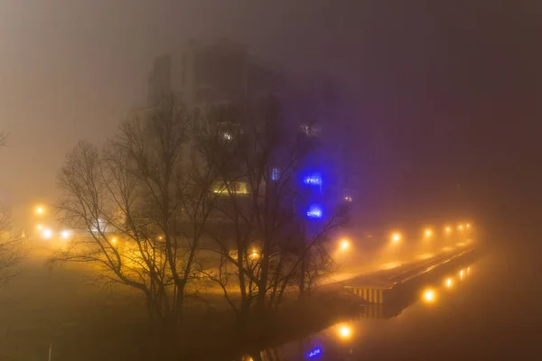 Gruba Mgła Nocy Holesovice Rzece Wełtawie Holesovice Jest Najbardziej Cool — Zdjęcie stockowe