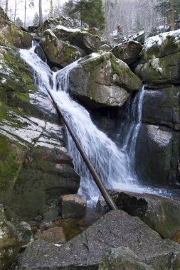 Black Stream, Jizera Dağları, Çek Cumhuriyeti üzerinde Şelale ile Kuzey Bohemya Ormanı Manzarası