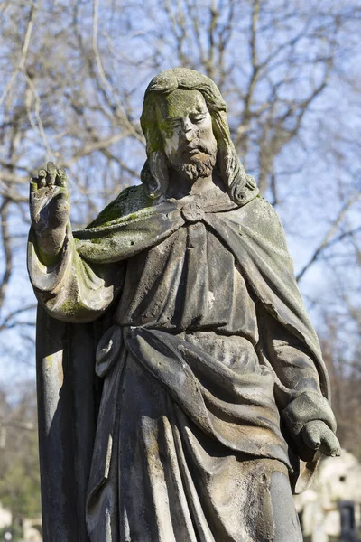 Statue Historique Sur Mystérieux Vieux Cimetière Prague République Tchèque — Photo