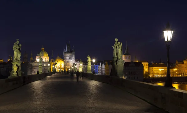 Night Colorful Prague Old Town Bridge Tower Francis Assisi Cathedral — Stock Photo, Image