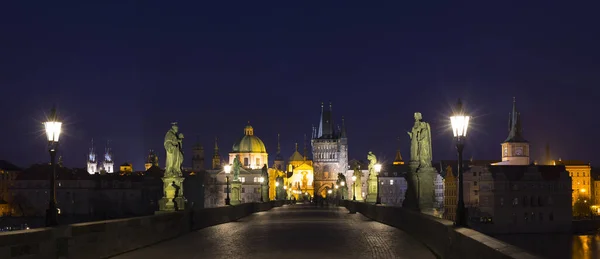 Night Colorful Prague Old Town Bridge Tower Francis Assisi Cathedral — Stock Photo, Image