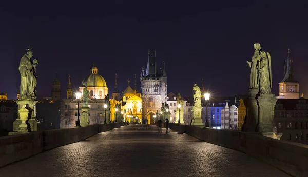 Noite Colorido Praga Cidade Velha Com Ponte Torre Catedral São — Fotografia de Stock