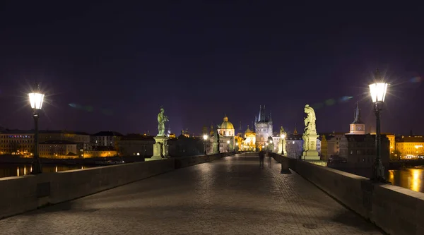 Night Colorful Prague Old Town Bridge Tower Francis Assisi Cathedral — Stock Photo, Image