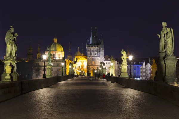 Noche Colorida Ciudad Vieja Praga Con Torre Del Puente Catedral — Foto de Stock