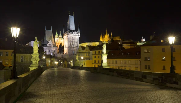 Night Colorful Prague Gothic Castle Nicholas Cathedral Bridge Tower Charles — Stock Photo, Image