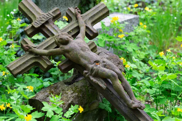 Historisk Staty Våren Mysterium Gamla Prag Kyrkogård Tjeckien — Stockfoto