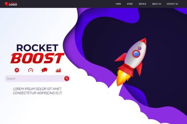 Roket Yükseltici Web Sitesi İniş Sayfa Vektör Şablonu Tasarımı