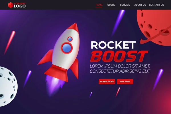 Création Modèles Vectoriels Page Atterrissage Site Web Rocket Boost — Image vectorielle