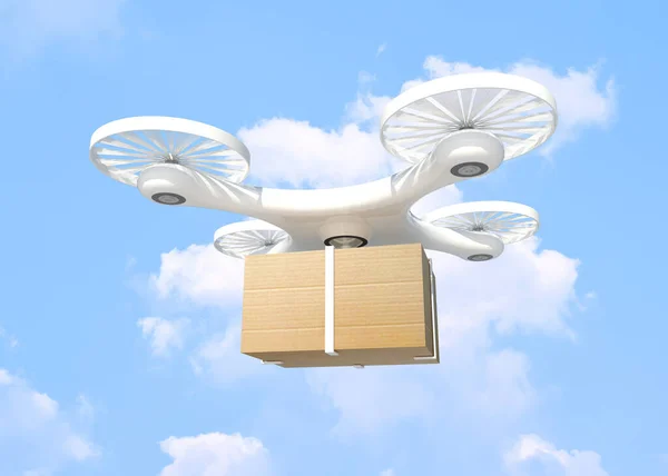 렌더링 Delivery Drone Box Blue Sky Cloud Background Clipping Path — 스톡 사진