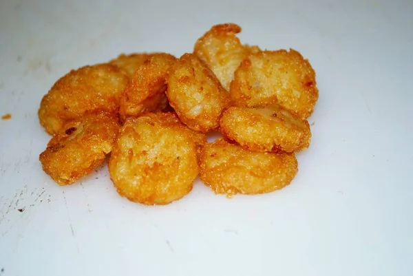 Pile Hash Browns Well Used Cutting Board — Stock Photo, Image