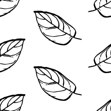 Güzel yapraklar dikişsiz desen, tekstil veya ambalaj kağıdı için tekrarlanabilir döşeme yaprağı, siyah ve beyaz vektör.