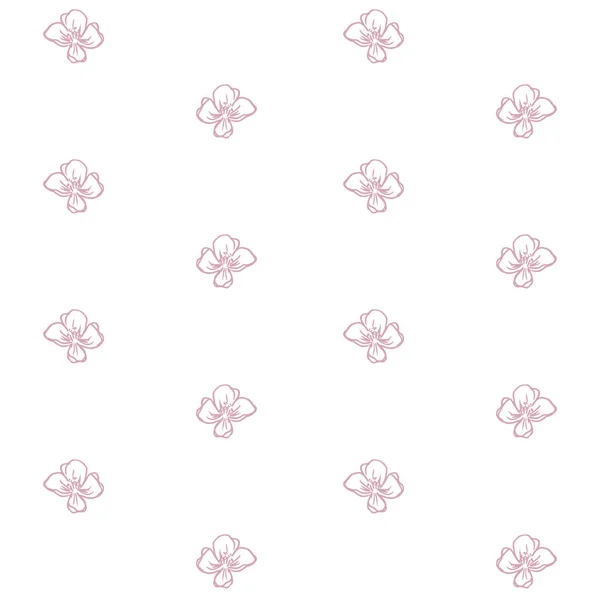 粉红的轮廓勾勒出花蕾和盛开的花朵无缝图案 可重复矢量纹理瓷砖正方形 现代斯堪的纳维亚印刷尘土飞扬的粉色和白色黑色 — 图库矢量图片