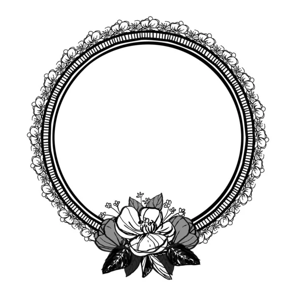 Flowers Frame Circle Vector Illistration Hand Drawn — Stock Vector