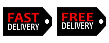 2 ücretsiz teslimat etiketi simgesi. siyah kırmızı beyaz etiket düz stil vektör izole