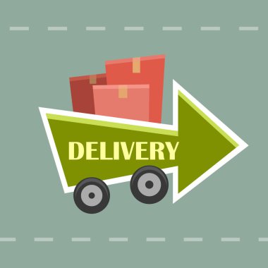 hızlı teslimat ok araba kamyon, karikatür siluet siyah düz simgesi kırmızı işaret olarak izole beyaz