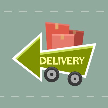 hızlı teslimat ok araba kamyon, karikatür siluet siyah düz simgesi kırmızı işaret olarak izole beyaz