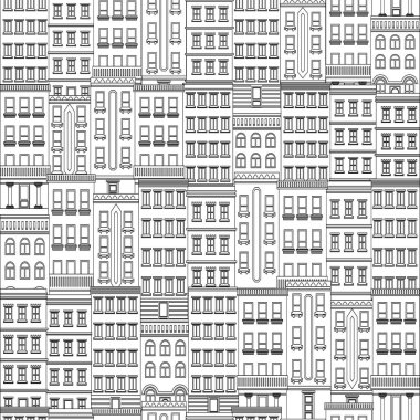 Yolları, pencereleri, kapıları olan sokak panoramaları desensiz fayanssız karikatür evler. Komik küçük düz şehir manzarası