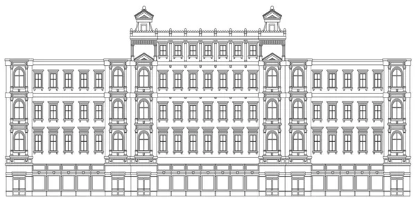 Detailansicht Häuserfassade Kontur Mit Ladenstraßenpanorama Fenster Türen Und Säulen Vektor — Stockvektor