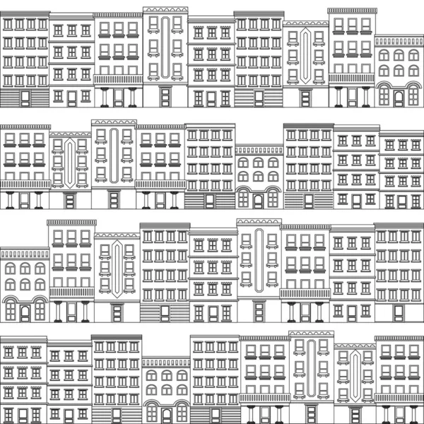 Patern Telha Sem Costura Cartoon Casas Rua Panorama Com Estradas — Vetor de Stock