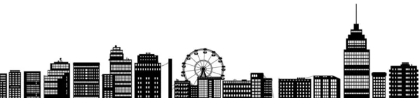 Schwarz Weißes Stadtpanorama Mit Riesenrad Und Wolkenkratzer — Stockvektor