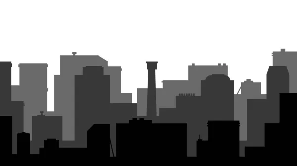 黑白相间的城市景观街道全景图层 摩天轮和摩天大楼 — 图库矢量图片
