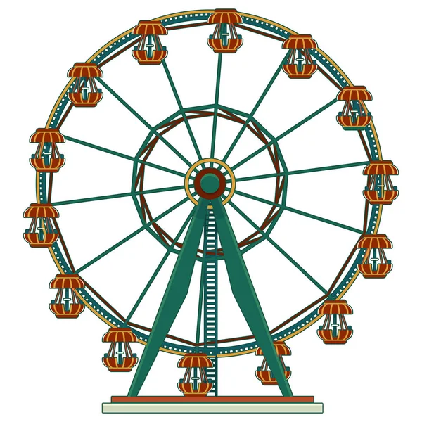 Ferris Wheel Carousel Amusement Park Flat Cartoon Style Vector Isolated — 스톡 벡터
