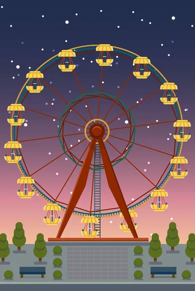 Ferris Wheel Carousel Amusement Park Flat Cartoon Style Vector Isolated — 스톡 벡터