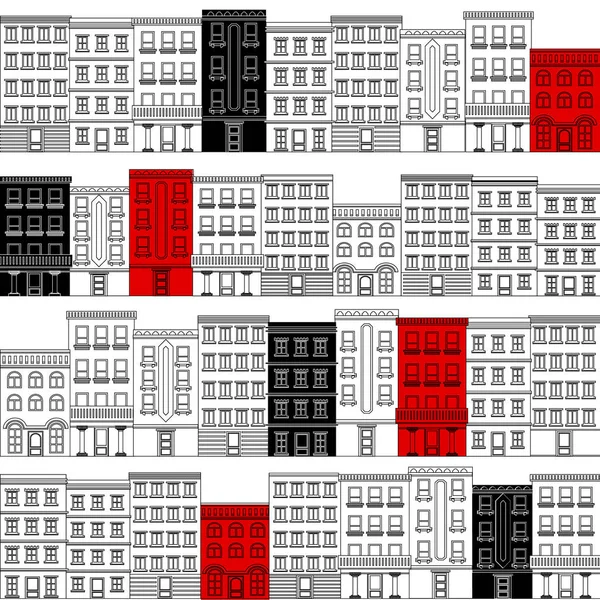 Patern Fără Sudură Țiglă Desene Animate Case Stradă Panoramă Drumuri — Vector de stoc